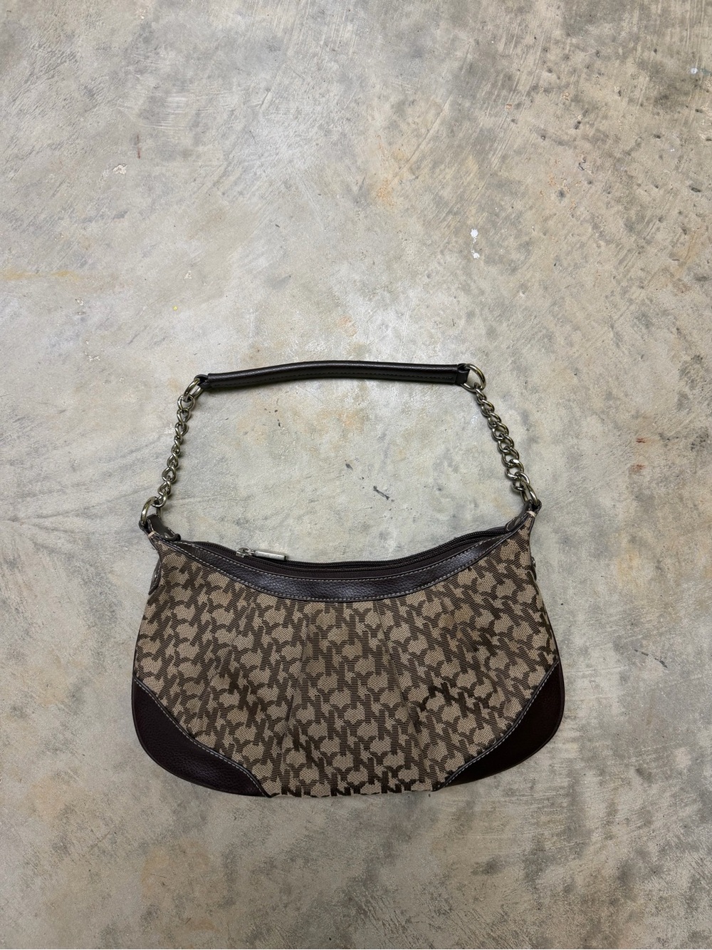 New York & Company Tan and Brown Patterned Shoulder Bag with Chain Strap